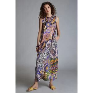 Anthropologie Alanna Satin Printed Maxi Dress